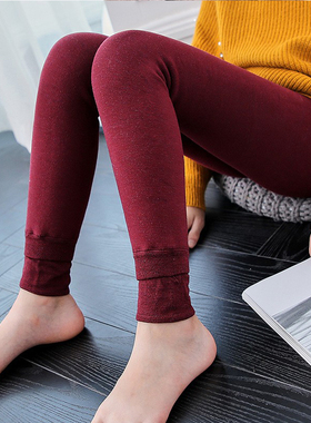女童酒红色连裤袜女宝宝踩脚打底裤儿童加厚加绒保暖打底袜九分袜
