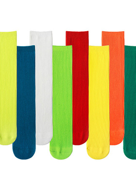 女童糖果色长筒袜公主百搭纯棉中高筒袜红黄蓝绿色幼儿园演出袜子