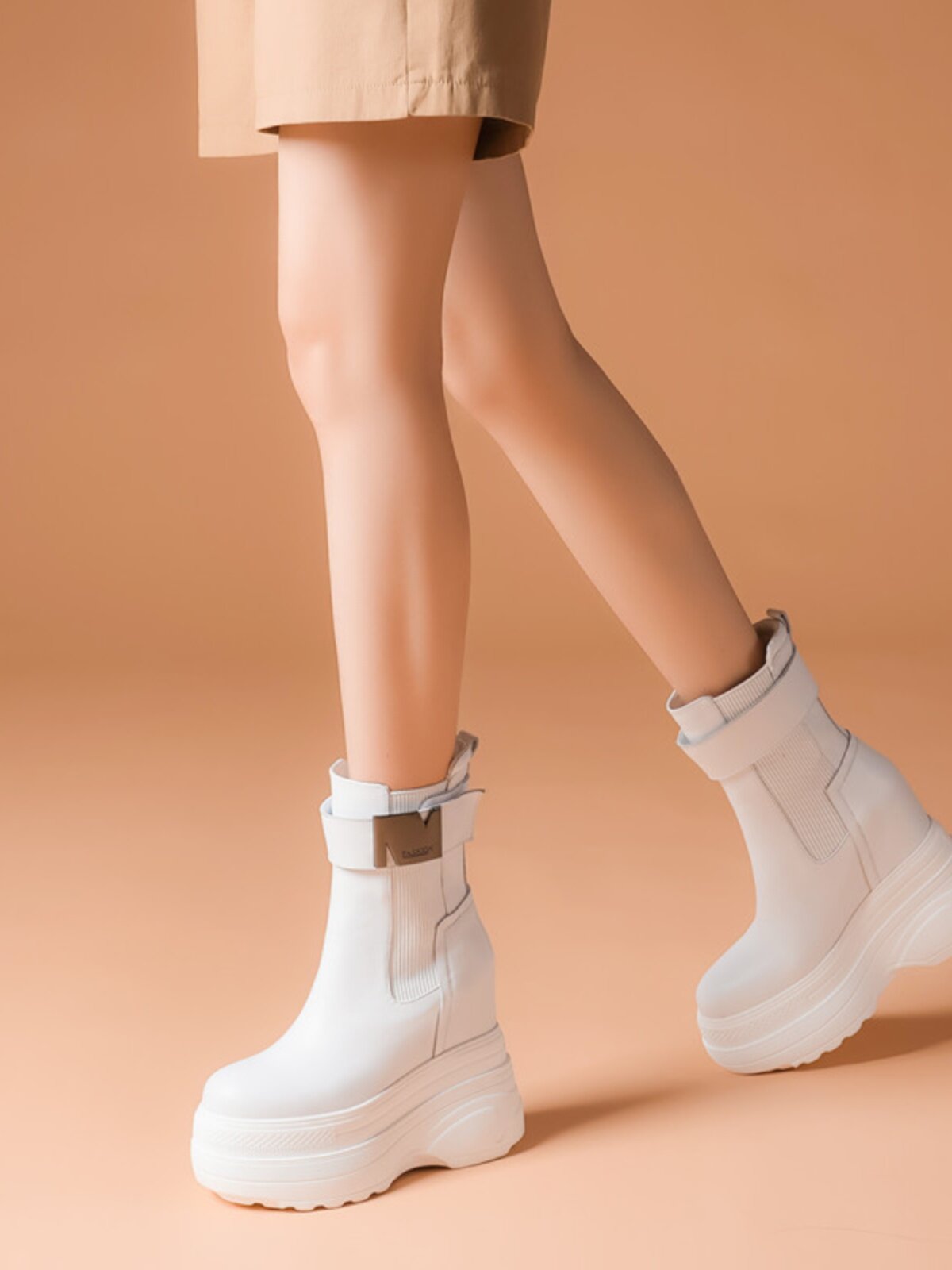 14CM INNER HEIGHTENED BOOTS ULTRA HIGH HEEL LEATHER CHELSEA BOOTS WOMENS AUTUMN AND WINTER VERSATILE CHIMNEY FLATFORM PLATFORM MARTIN BOOTS