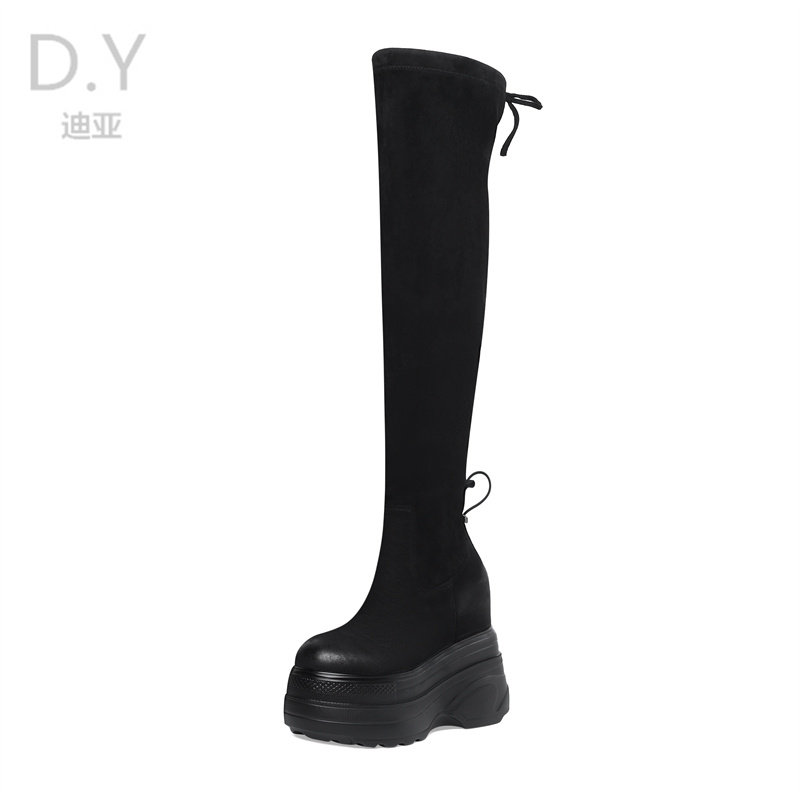 14CM INNER HEIGHTENED BOOTS WOMENS SMALL OVER-THE-KNEE BOOTS HEIGHTENED AUTUMN AND WINTER TALL BOOTS STRETCH BOOTS SKINNY BOOTS