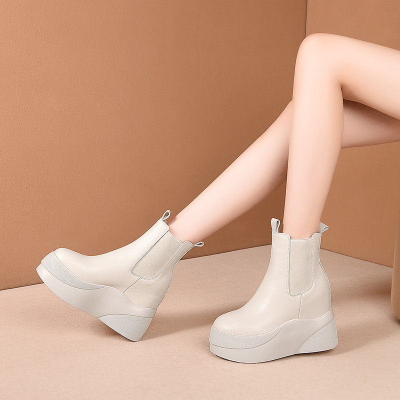9CM INNER HEIGHTENED MARTIN BOOTSWOMENS SMALL MANHEIGHTBRITISH STYLE AUTUMN AND WINTER CHIMNEY BOOTSTHICK-SOLED CHELSEA BOOTS