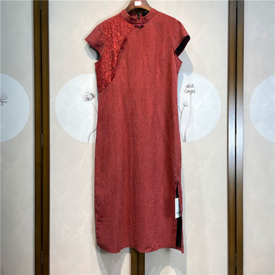 旗开得胜新中式国风香云纱老料龟纹无袖立领宽松香云纱连衣裙10-2