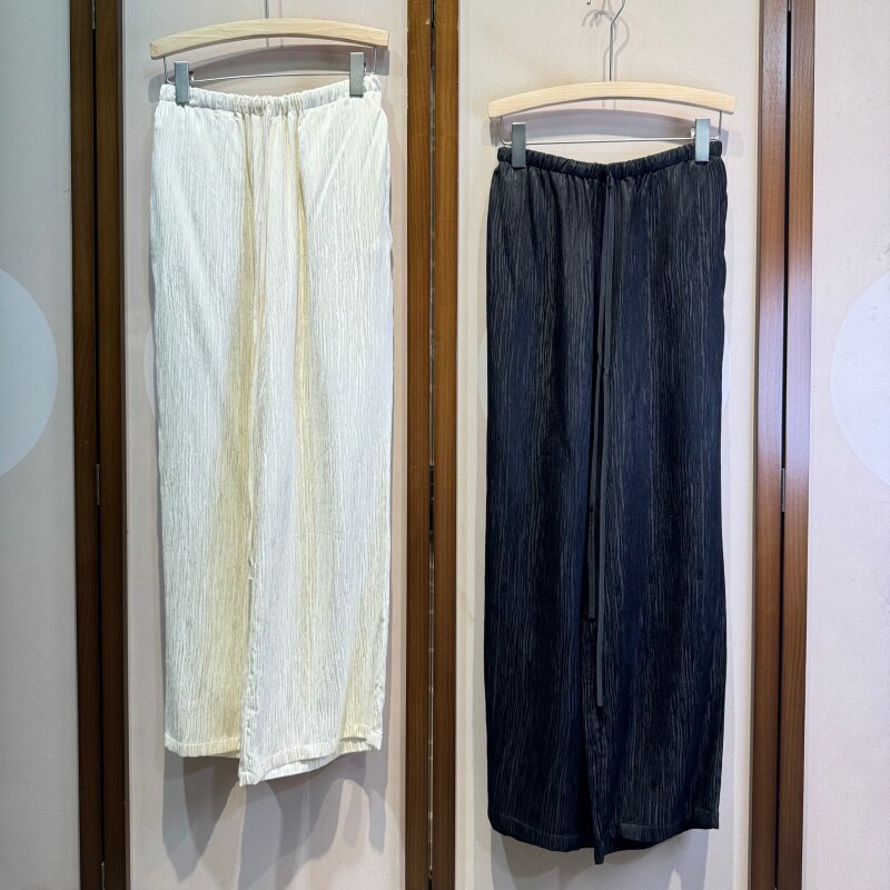 真丝树纹缎桑蚕丝直筒百搭宽松裤子腰部抽绳全松紧阔腿长裤女