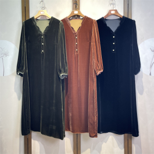 杭州真丝丝绒高端轻奢春秋新款直筒版宽松显瘦长袖透气连衣裙13下