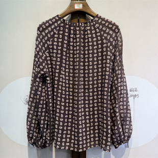 真丝乔琪印花百搭圆领落肩长袖桑蚕丝时尚宽松双层上衣28-5-5