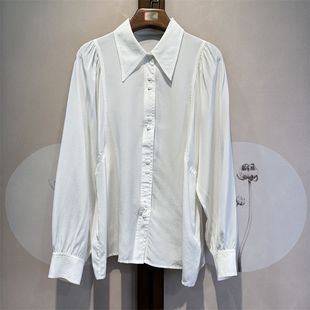 真丝双绉百搭尖领蝙蝠长袖衬衫桑蚕丝纯色时尚气质上衣27-5-2