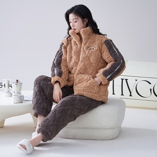 高个子加长版女款加厚珊瑚绒夹棉睡衣套装加大码棉服两件套装棉袄