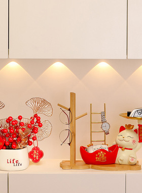 创意招财猫玄关摆件钥匙收纳家居装饰品托盘轻奢树脂摆件乔迁