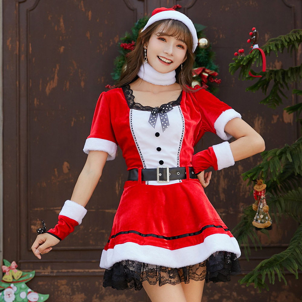 圣诞节服装 女 日韩圣诞裙红色连衣裙蓬蓬裙圣诞服成人女演出服装