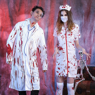 Halloween万圣节情侣鬼节恐怖血腥护士服装带血成人女 护士医生服