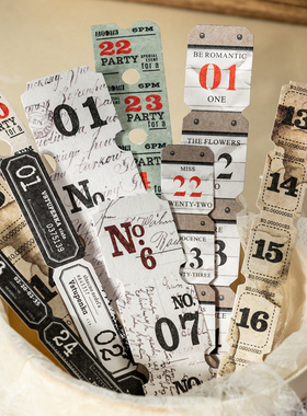 序列标签日付手账贴纸包复古数字日期日历可撕手帐拼贴素材贴画