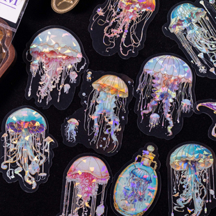 海洋之境PET镭射手账贴纸唯美水母鲸鱼盐系咕卡手帐拼贴装饰贴画