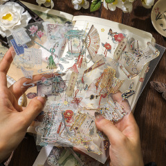 此间风雅颂PET立体烫金手账贴纸中国风盐系咕卡手帐拼贴装饰贴画