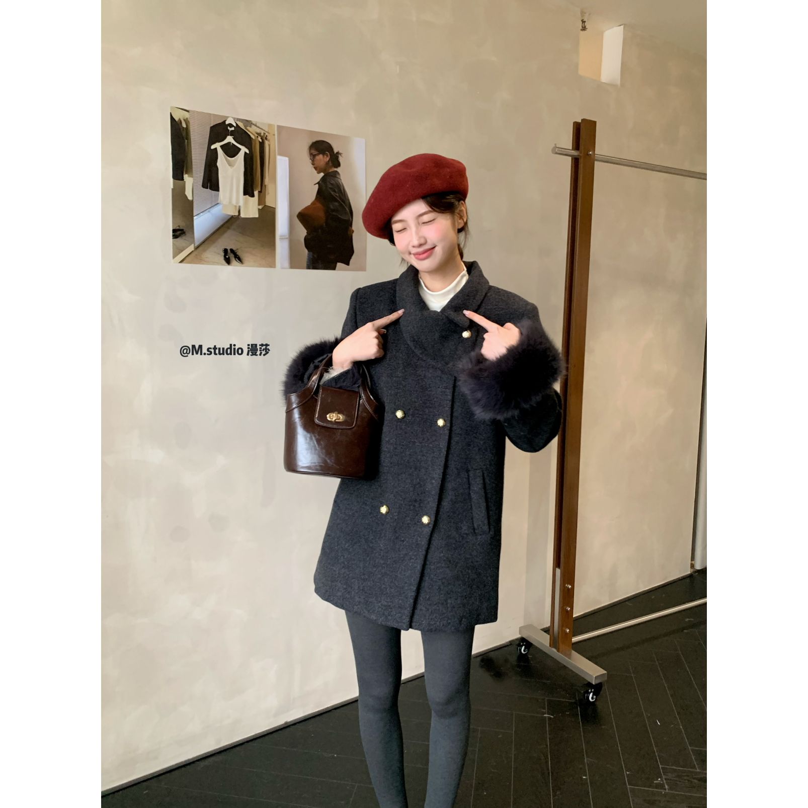 圣诞约会日优雅可拆卸毛领羽绒服