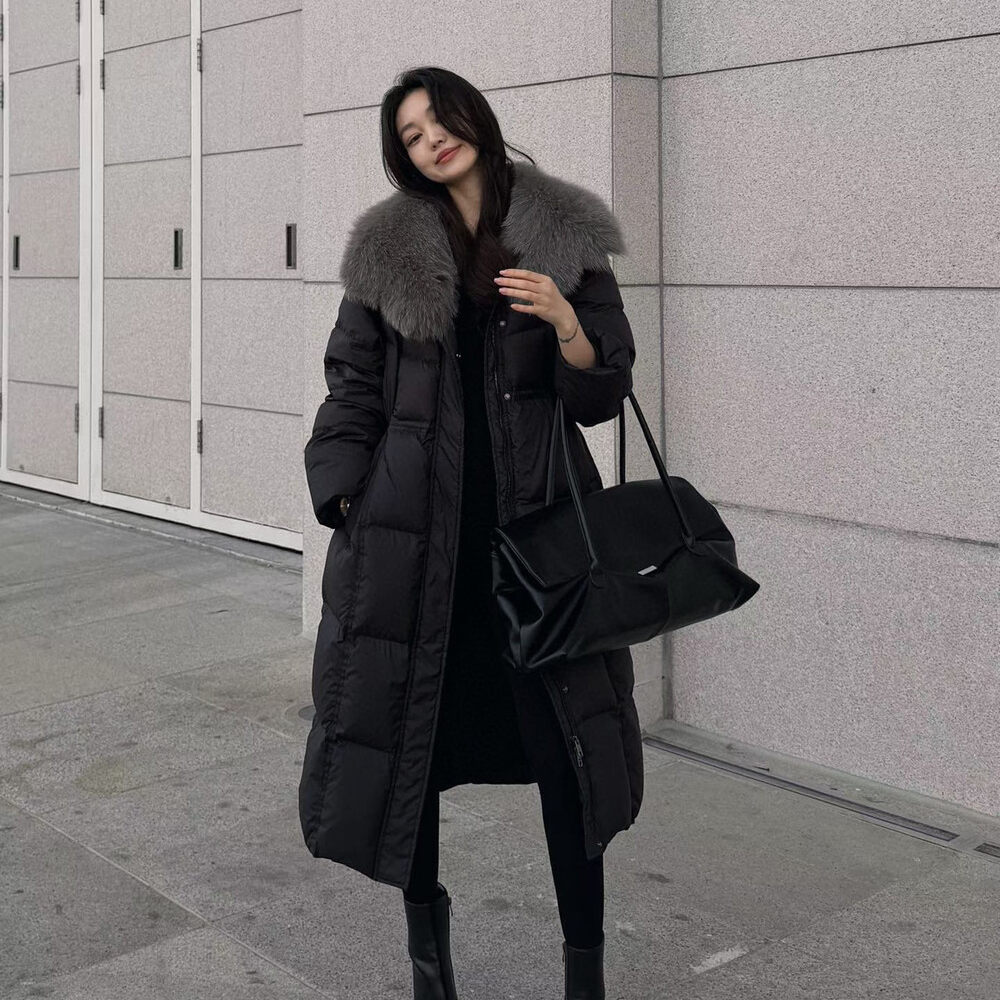 YOLO_90白鸭绒长款羽绒服女2025冬季新款狐狸大毛领皮草收腰外套