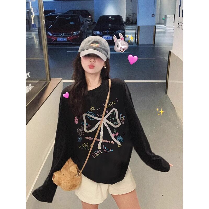 YOLO_美式ins慵懒风chic宽松薄款卫衣女早秋新款穿搭圆领长袖上衣