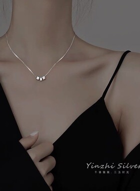 项链上新简约清新手工素几何方块吊坠设计感短项链锁骨链女