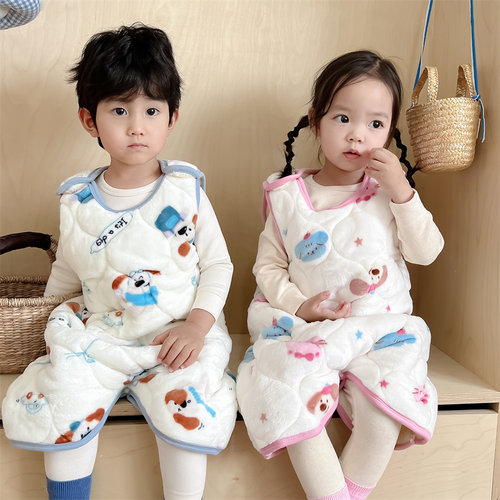 儿童睡袋秋冬法兰绒夹棉连体睡衣
