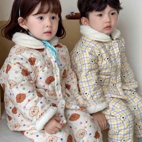 儿童冬季加绒加厚卡通家居套装