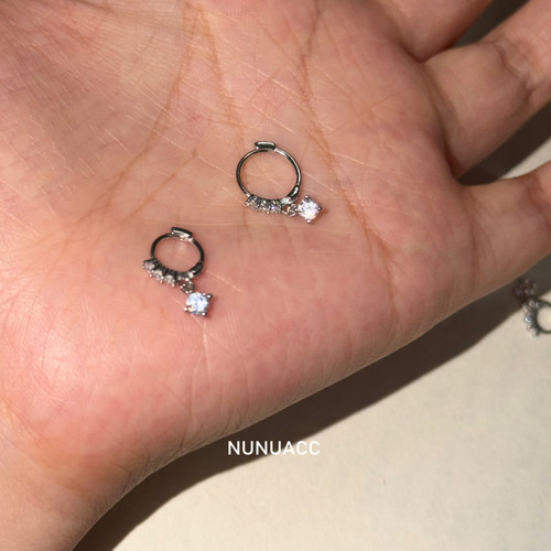S925纯银满钻水滴睡觉不摘耳扣