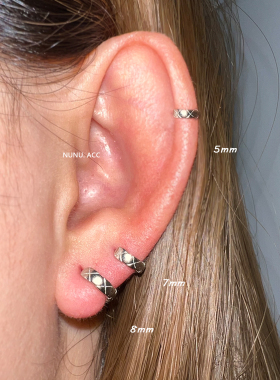 NUNU 睡觉不用摘s925纯银菱格纹耳骨环小耳圈小耳朵耳扣边缘耳饰