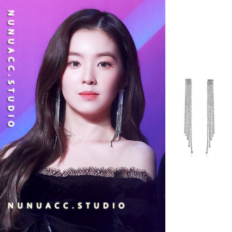 【NUNU】 redvelvet裴珠泫Irene同款长款水钻流苏耳环无耳洞耳夹