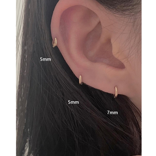 NUNU 睡觉免摘s925纯银迷你素圈耳骨环耳皮钉小耳朵耳圈边缘耳饰