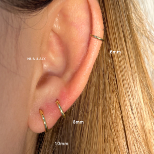 NUNU 光面素圈s925纯银耳骨环耳皮钉睡觉免摘mini边缘小耳圈耳环