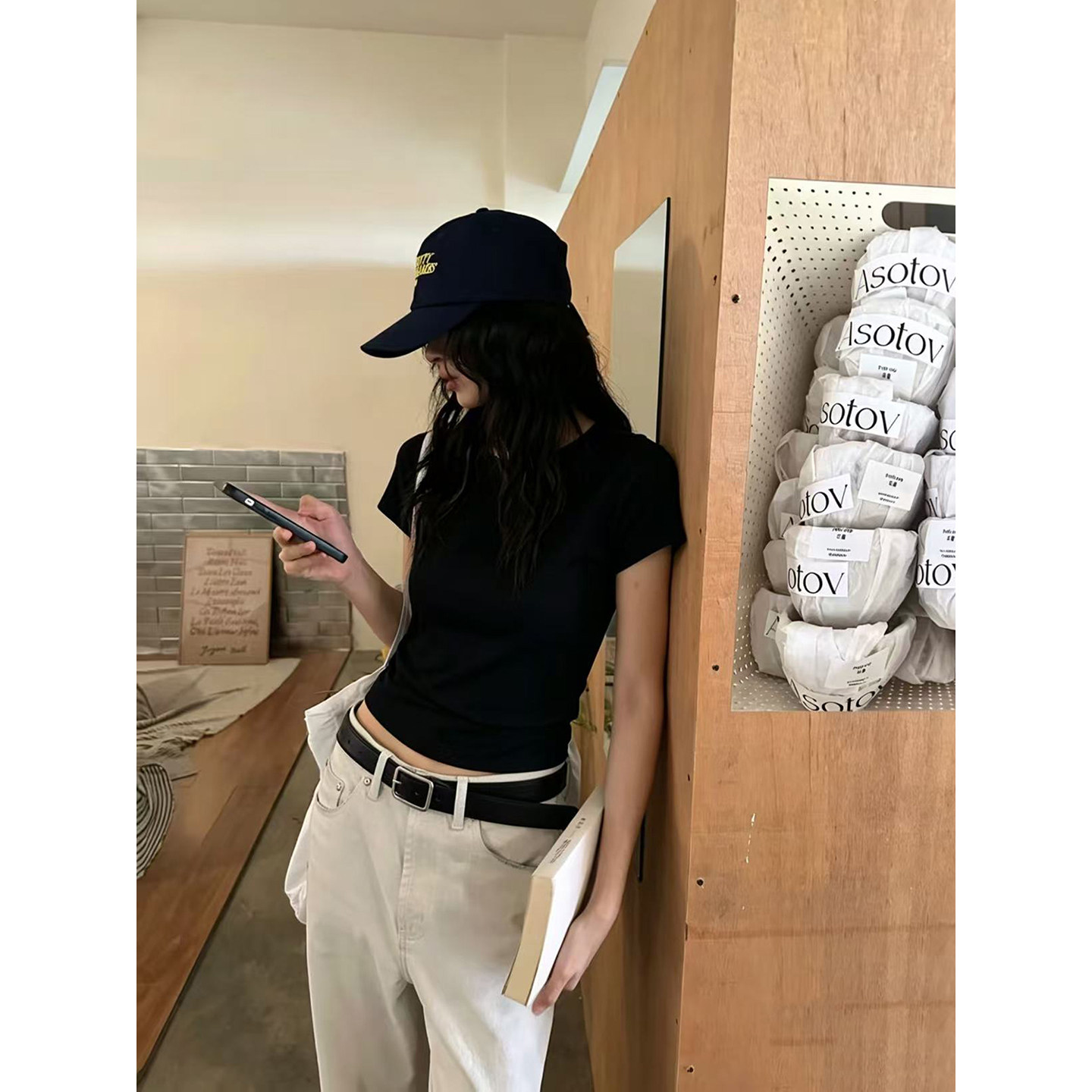 美式辣妹风黑色短袖T恤女