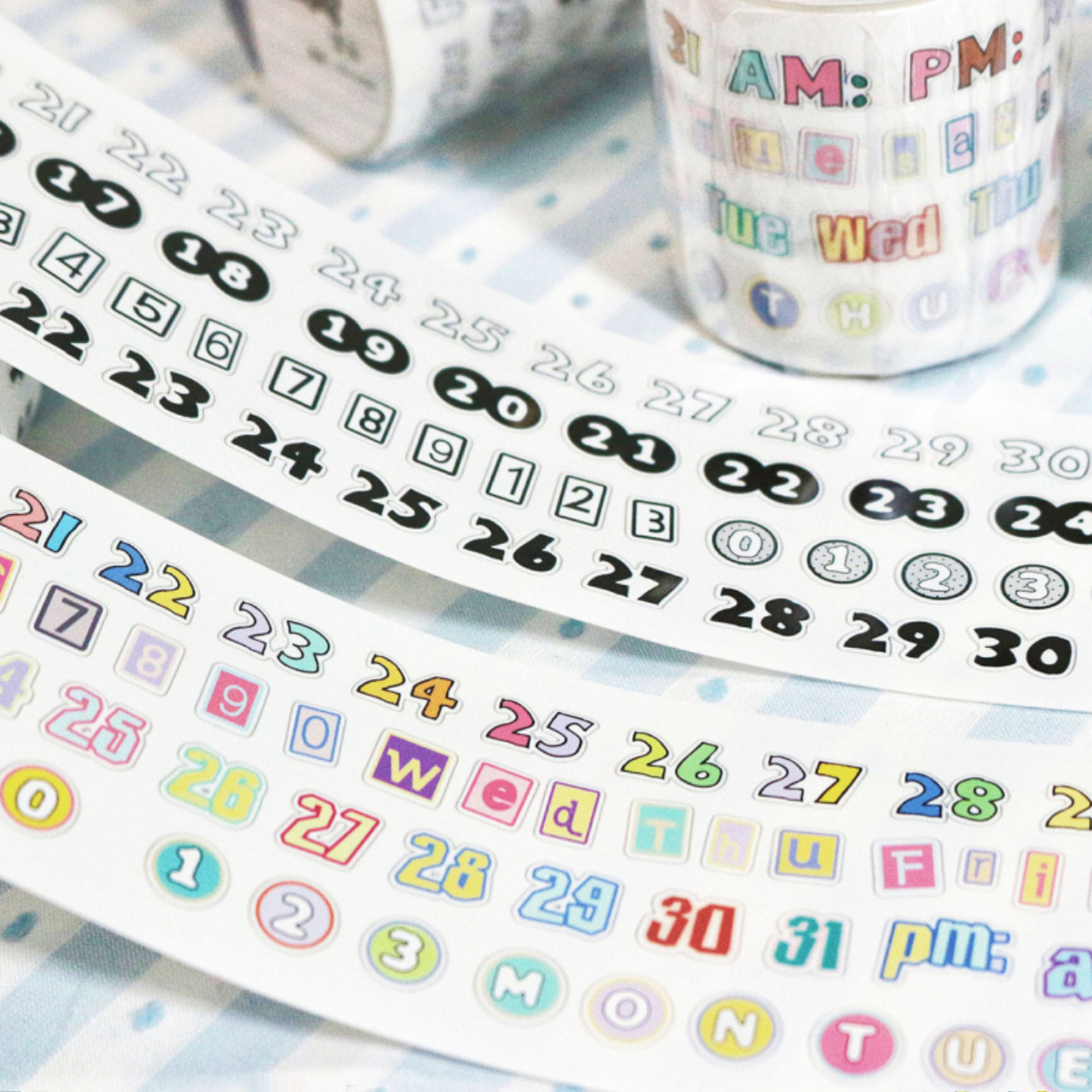 嘿居喵喵《MINI日付》切模胶带 字素原创韩系盐系手帐拼贴素材