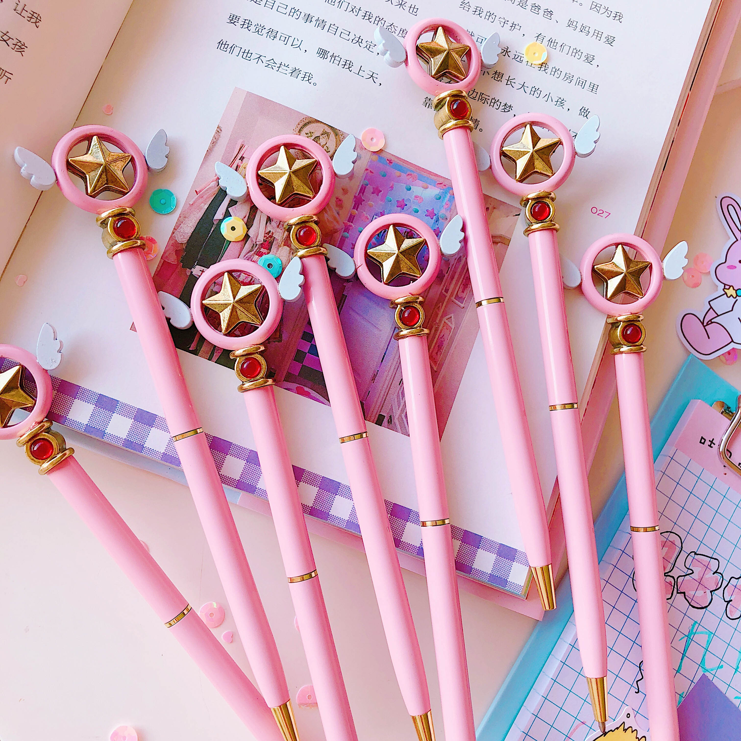 日系可愛卡通小櫻少女心粉色圓珠筆送布袋學生寫字用筆可替換筆芯