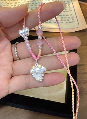 足银999魔法棒helloKitty猫纯银kt项链纯手工编绳银链送女友