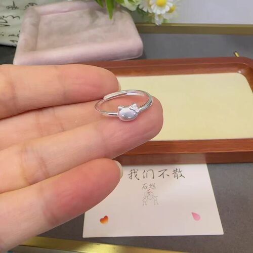 足银999kitty猫戒指女学生闺蜜素银可爱萌凯蒂喵送闺蜜礼物指环