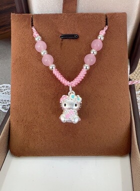 足银 999hellokitty凯蒂猫吊坠纯银编绳项链款送儿童女友