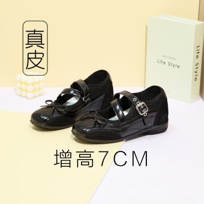 黑色miu系芭蕾舞鞋内增高玛丽珍鞋绝美不累脚小高跟鞋7cm厚底单鞋