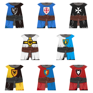 适用乐高第三方拼装玩具中世纪积木人仔配件十字军蓝狮盔甲骑士甲