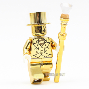 国产积木正品 人仔小人偶兼容欣宏 品高第三方电镀小金人MrGold拼装