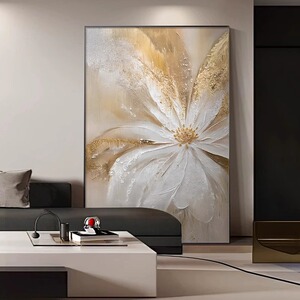 金色花漾年华抽象木兰绽放花卉玄关装饰画肌理入户走廊背景墙挂画