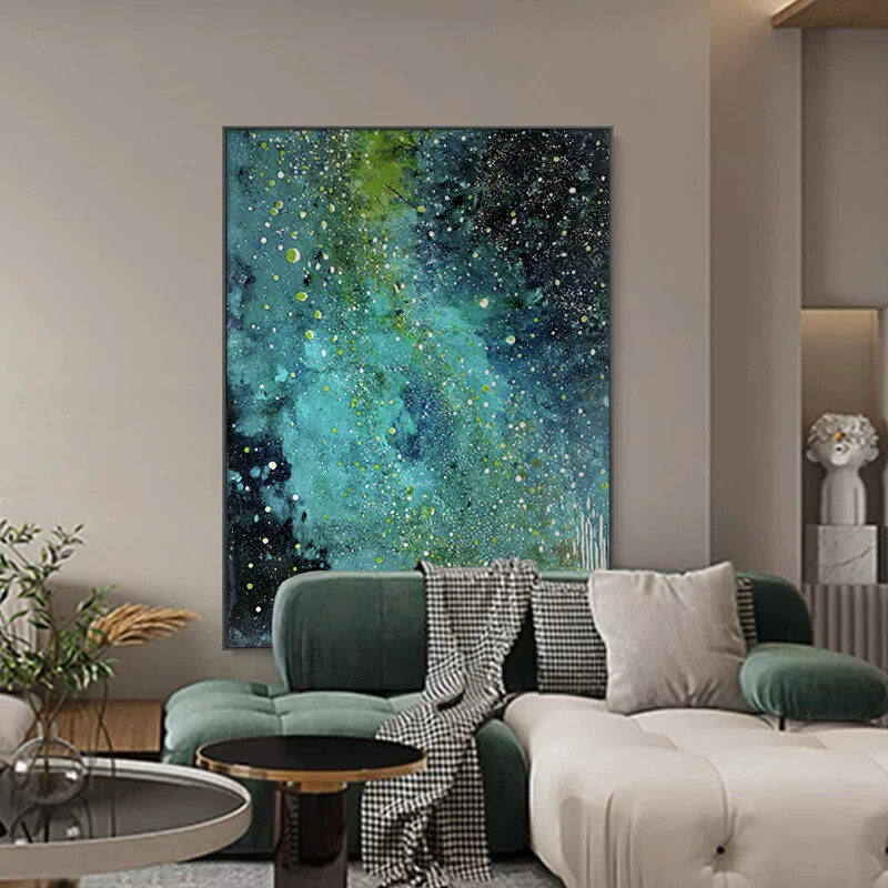 绿色挂画肌理油画星空客厅画抽象装饰画高级感简约现代艺术感挂画