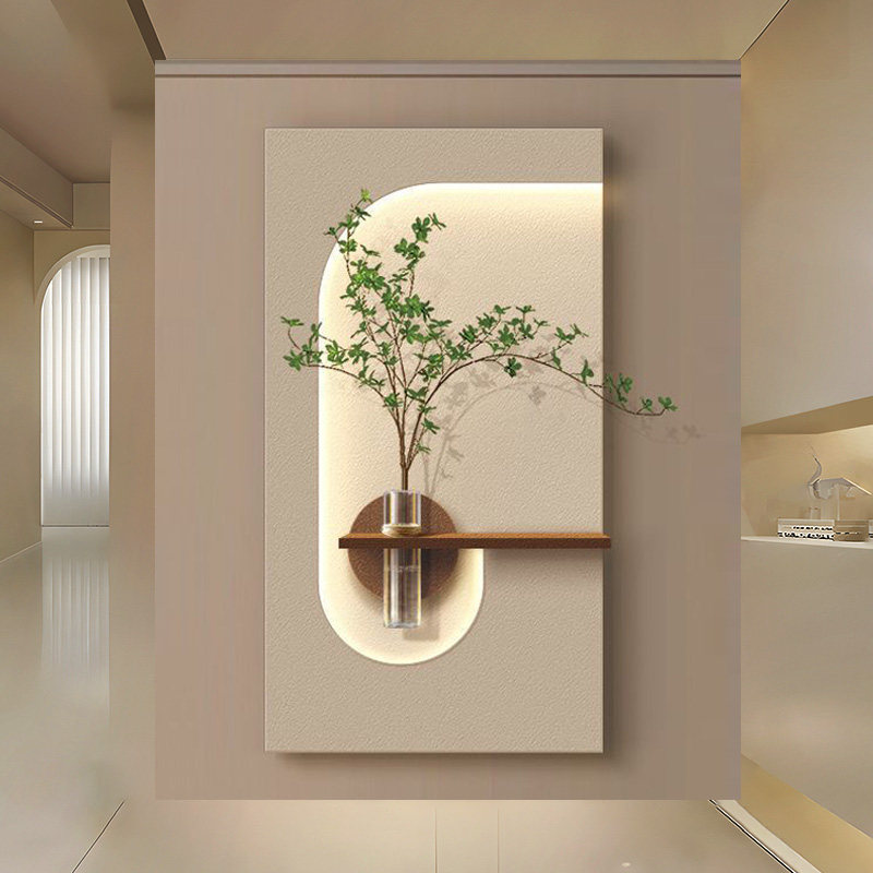 立体砂岩玄关装饰画DIY水培绿植客厅挂画高级感走廊过道led壁灯画