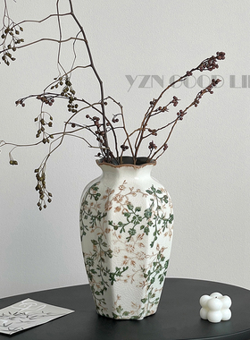 新中式田园风绿色复古冰裂陶瓷花瓶插花鲜花水培客厅餐桌创意摆件