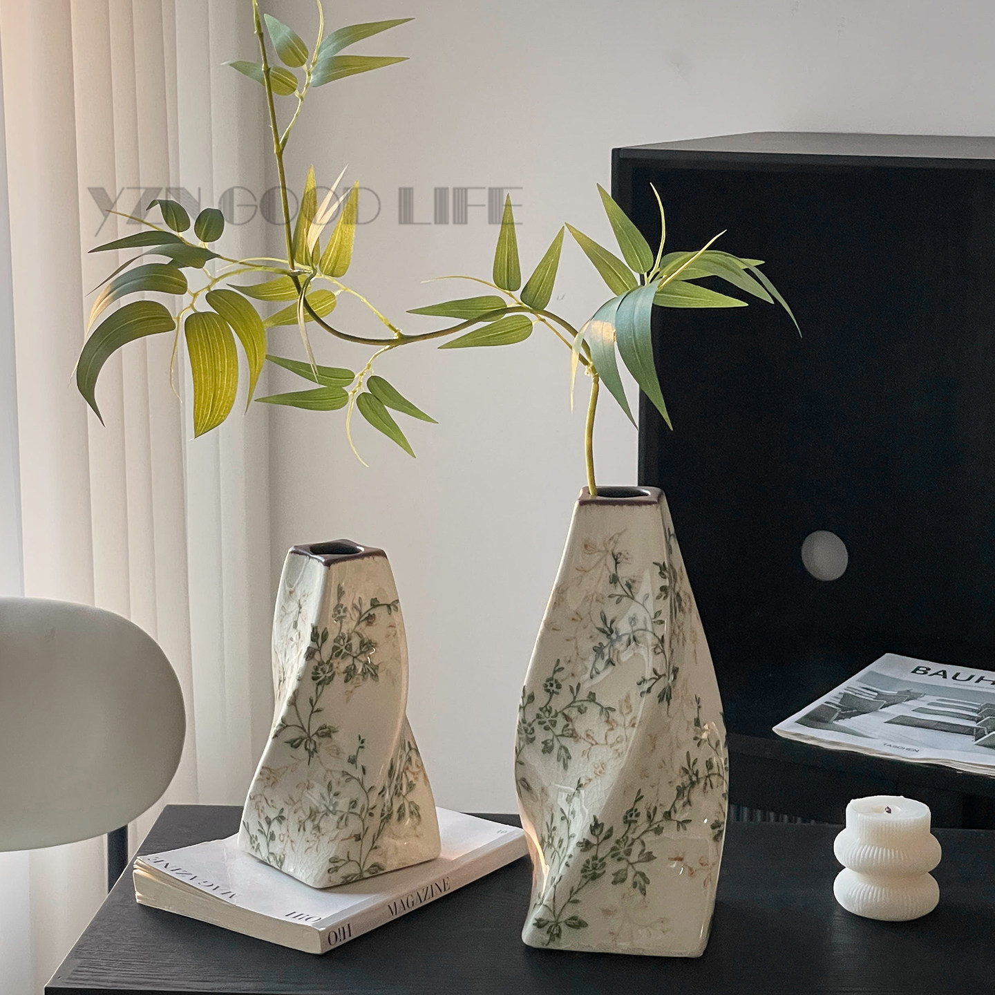 高级感复古陶瓷花瓶繁花小众设计个性艺术客厅书房花器工艺品摆件,家居饰品,花瓶,淘宝优惠券,粉丝福利购,淘宝优惠卷