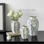 新中式 饰复古 青花瓷陶瓷花瓶摆件书房客厅插花器皿水养玫瑰桌面装