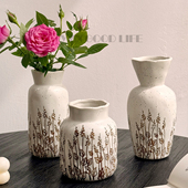 侘寂风陶瓷小花瓶复古小众设计客厅书房茶桌装 饰品摆件干花高级感