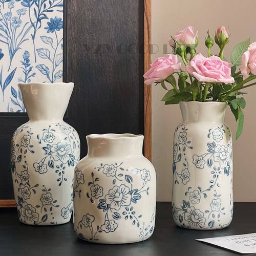 中式小陶瓷花瓶迷你装饰摆件复古