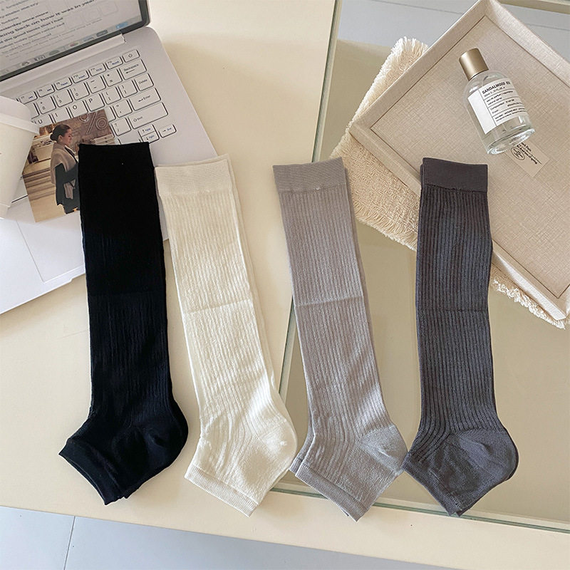 日系学院风纯色竖条踩脚袜套女春夏季薄款外穿显瘦百搭小腿堆堆袜
