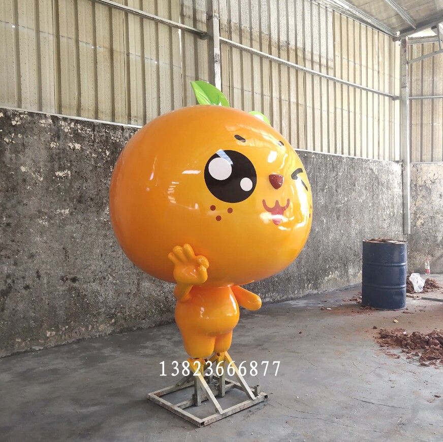 水果艺术节开幕打卡道具玻璃钢橘子女孩卡通人物形象贡柑娃娃雕塑