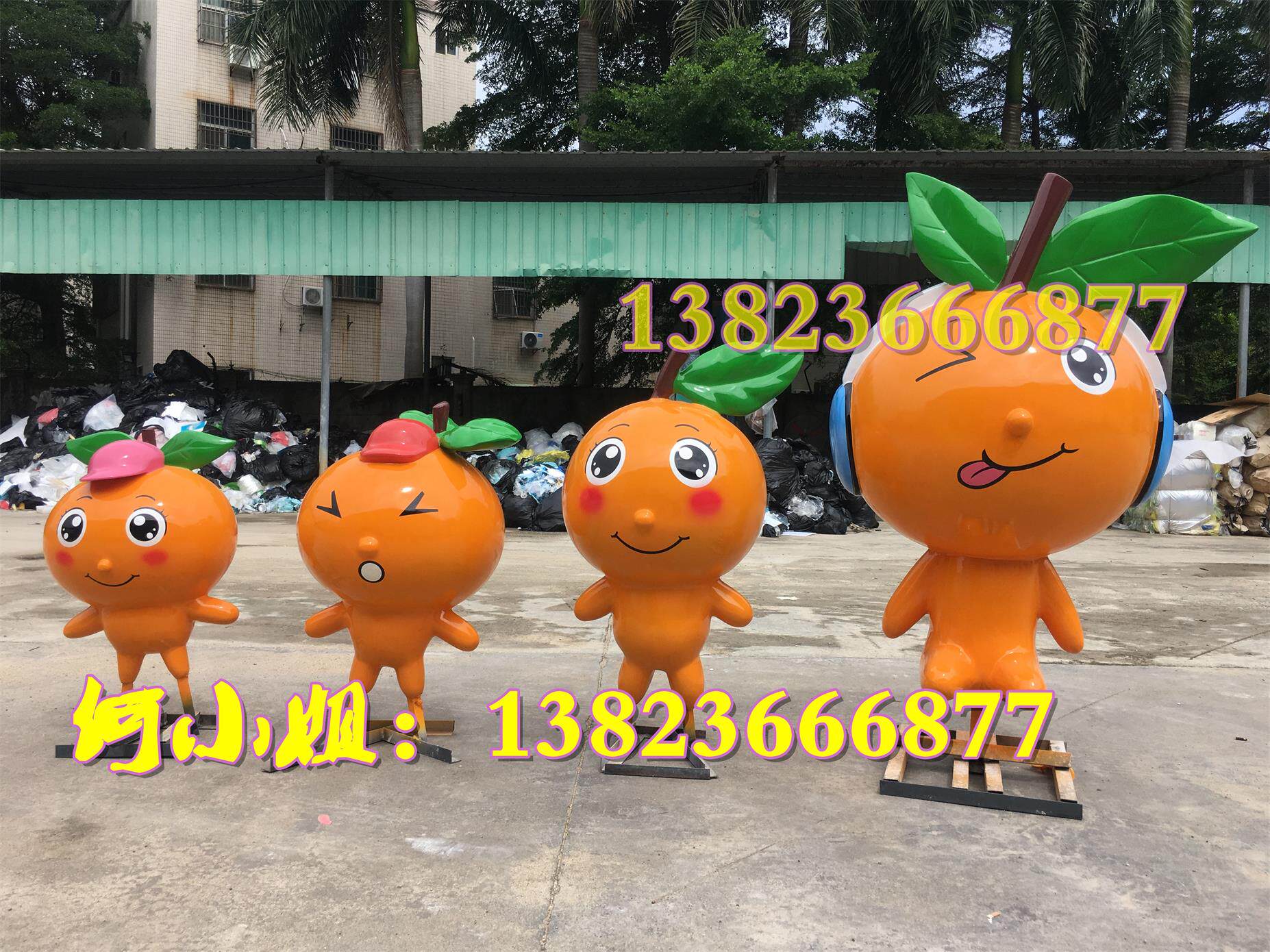 农家乐橘子园迎宾小人偶吉祥物桔子娃娃形象玻璃钢橙子宝宝雕塑像