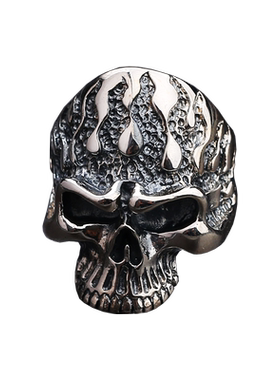 朋克风骷髅头银戒指