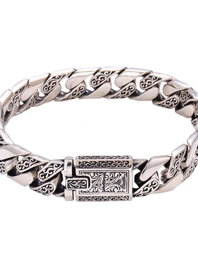 男纯银朋克复古嘻哈古巴链手链